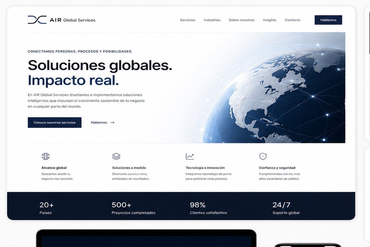Sitio web corporativo en pantalla